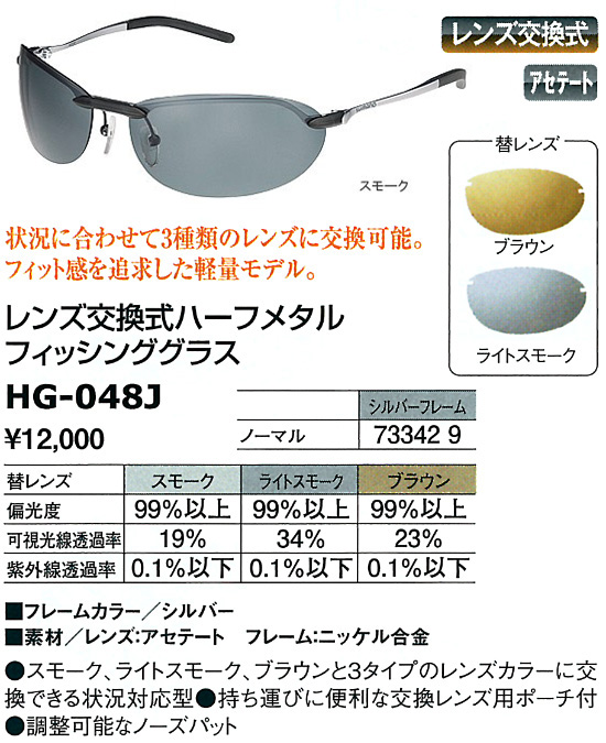 へら/へら釣り/偏光グラス/○2013○レンズ交換式ハーフメタルフィッシンググラス HG-048J