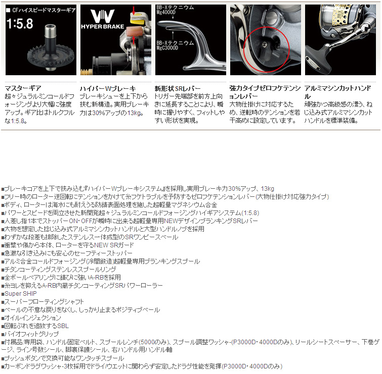 リール/スピニングリール/BB-X テクニウムMg P3000D/4000D/5000